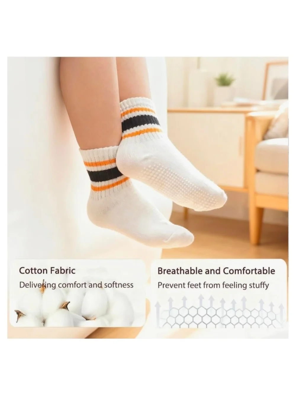 Toddler Non-Slip Crew Socks - Striped Multi-Color (6-Pack)